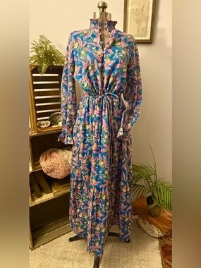 Emerson Fry Floral Dress Large Maxi Organic Cotton Lightweight Breathable